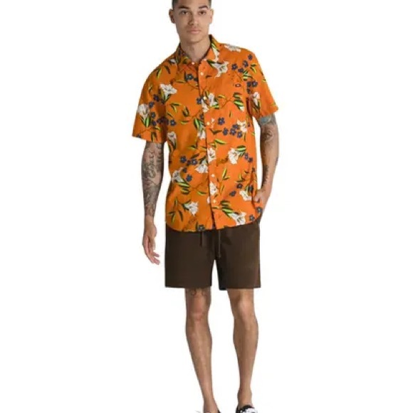 Vans Thompson Woven SS Floral Harvest Orange Shirt Size Large - Picture 5 of 11